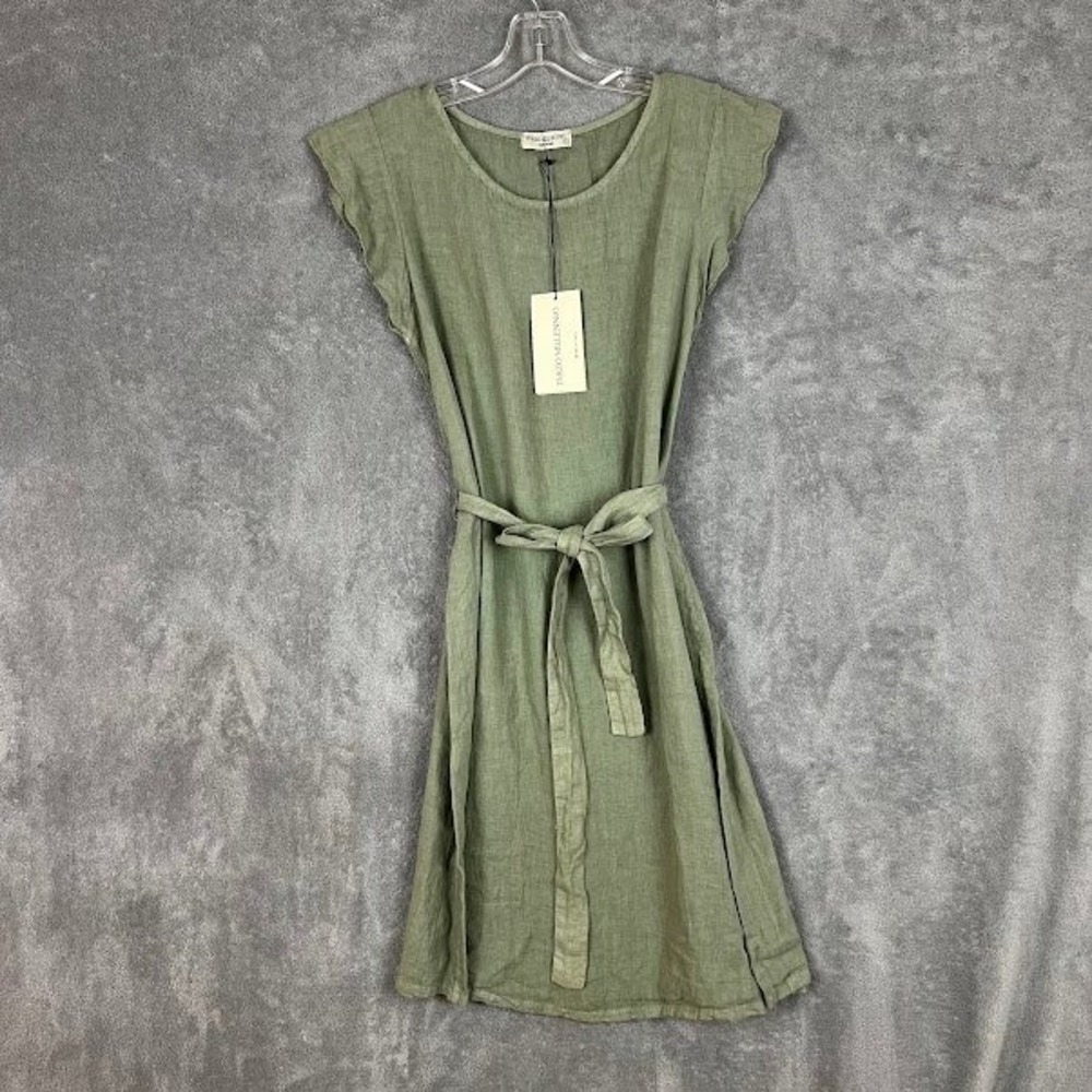 NWT Terzo Millenio Mini Dress Womens S 100% Linen Tie Waist Beachy Boho Italian